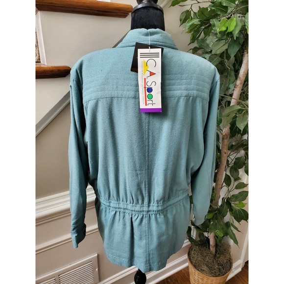 CA Sports Women's Solid Blue 100% Silk Buttons Front Long Sleeve Casual Jacket L - Picture 6 of 10